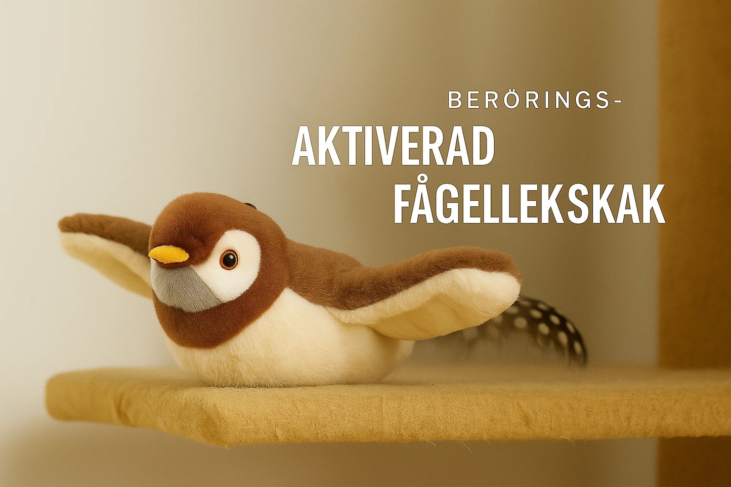 Interaktiv Fågelkattleksak – Laddningsbar Plyschleksak med Ljud och Vingrörelser, Perfekt för Lek och Stimulans