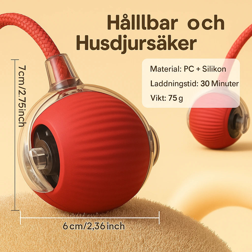Interaktiv Boll för Katter – Rullar Själv, Laddas via USB, Aktiverar Lek & Motion