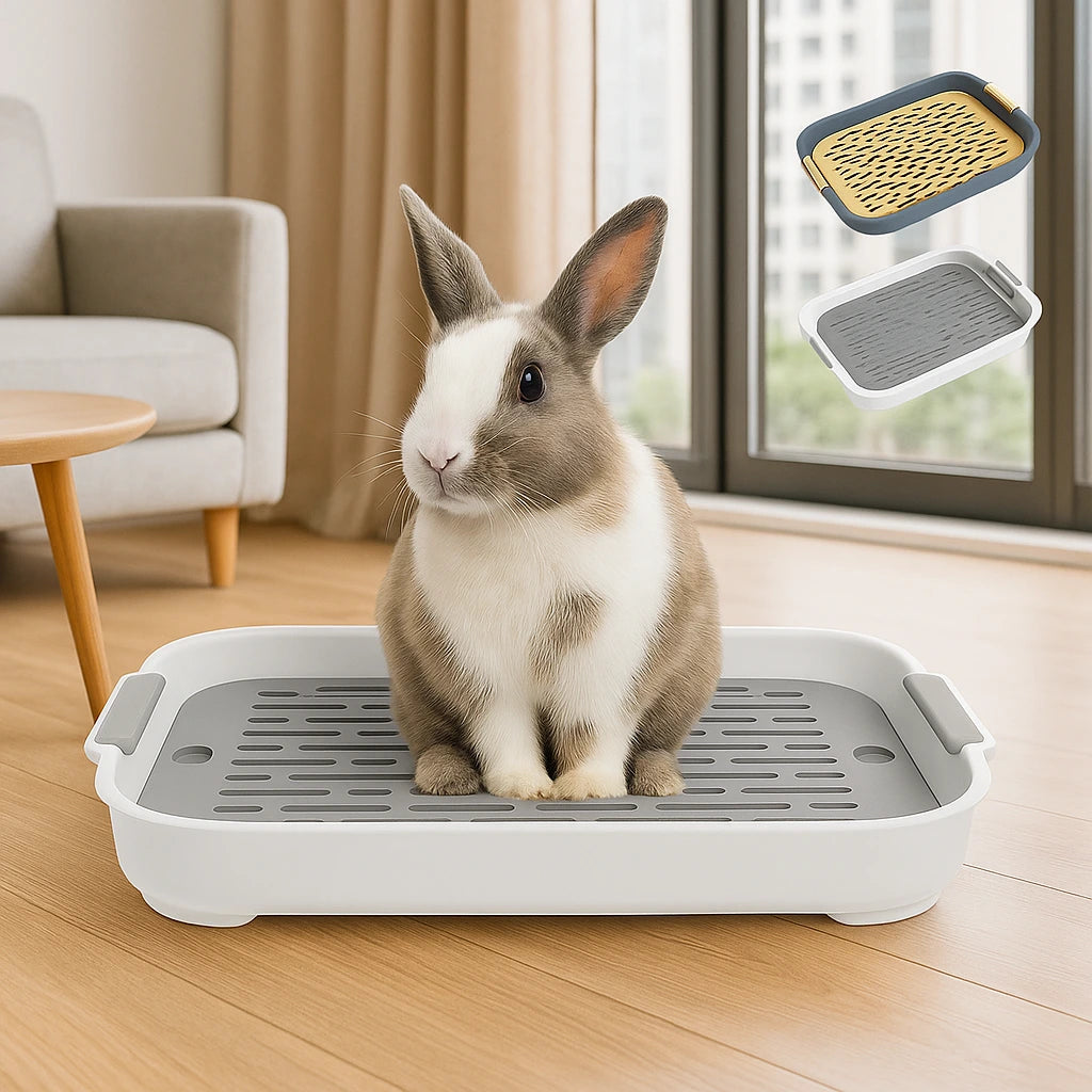 Smådjurs Toalettlåda – Rektangulär Litter Box med Gallerdel för Kanin, Marsvin & Hamster (S/M)