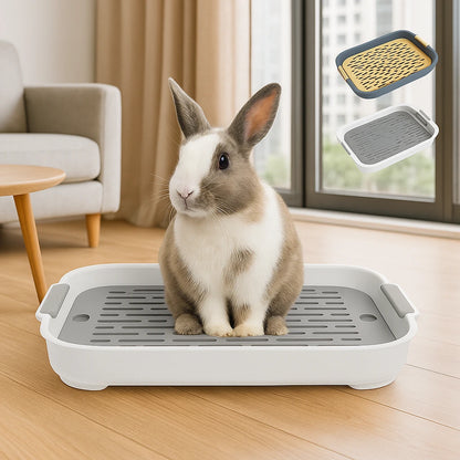 Smådjurs Toalettlåda – Rektangulär Litter Box med Gallerdel för Kanin, Marsvin & Hamster (S/M)