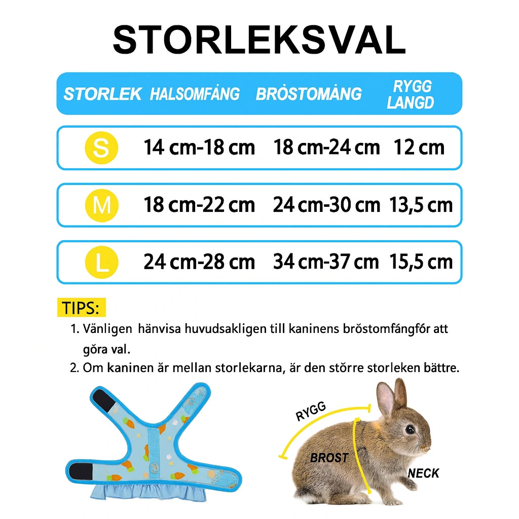 Kanins sele med koppel – Justerbar & Andningsbar Meshväst med Söt Kjol