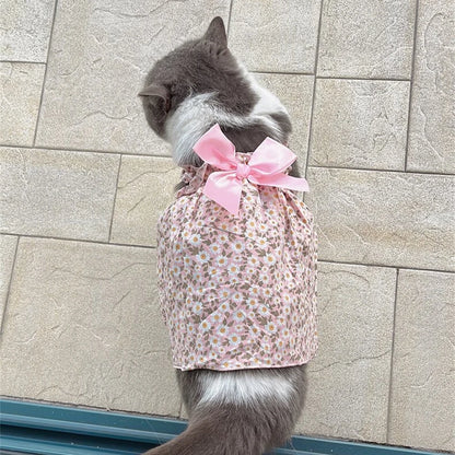 Sommarklänning för Katt, Smådjur & Liten Hund – Blommig Design i Bomull med Hängsel