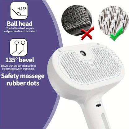 PetPro Antistatic Steam Brush for Cats and Dogs, Self-Cleaning Grooming Comb with Stainless Steel Bristles, Plastic Massage Dots