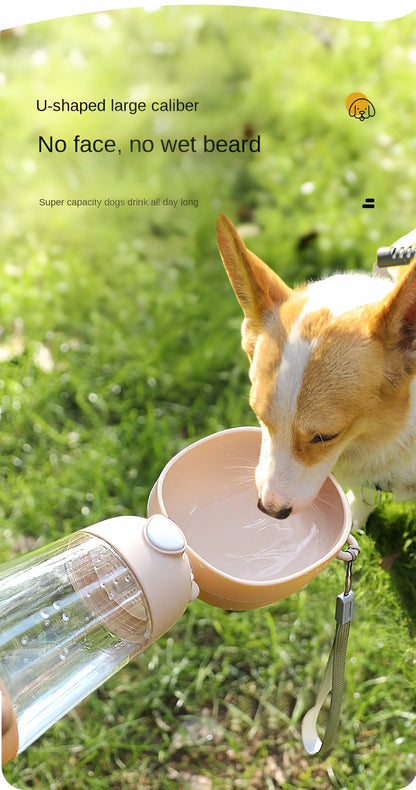 Bärbar Vattenflaska med Skål & Foderbehållare för Hund & Katt – 3-i-1 Resemugg i Livsmedelssäker Plast