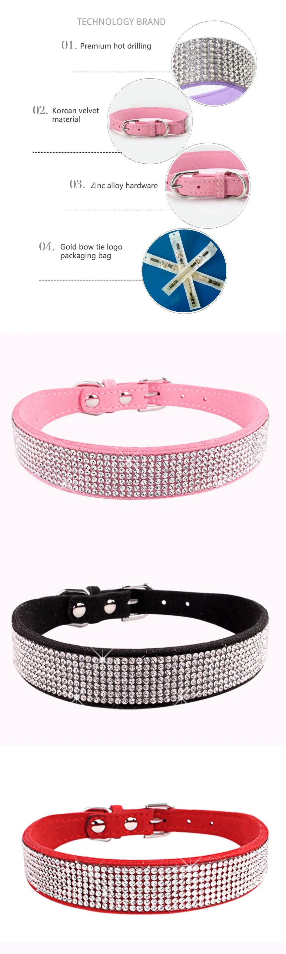 Glittrigt Hundhalsband med Kristaller – Justerbart Halsband för Små & Medelstora Hundar