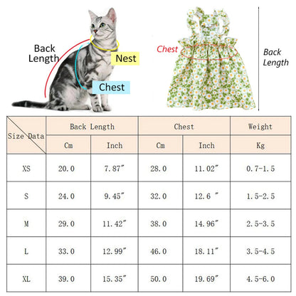 Sommarklänning för Katt, Smådjur & Liten Hund – Blommig Design i Bomull med Hängsel