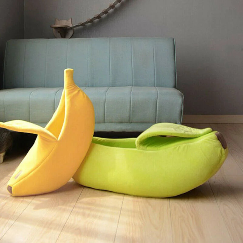 Bananformad Kattbädd – Mjuk & Varm Mysplats för Katter & Smådjur