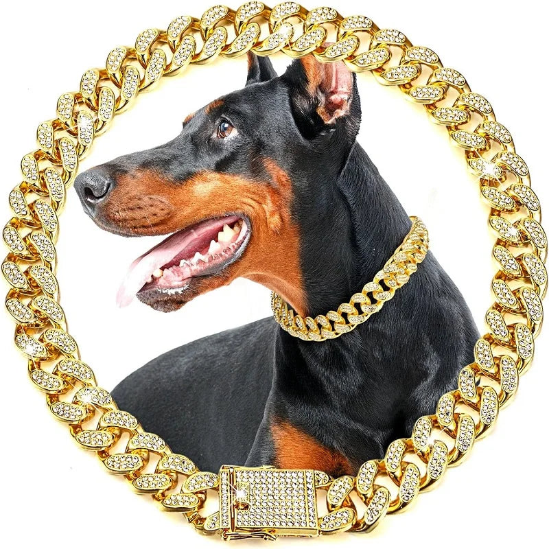 Lyxig Hundkedja i Guld – Justerbart Metallhalsband för Hund & Katt, Smycke & Accessoar