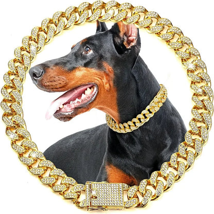 Lyxig Hundkedja i Guld – Justerbart Metallhalsband för Hund & Katt, Smycke & Accessoar