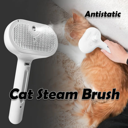 PetPro Antistatic Steam Brush for Cats and Dogs, Self-Cleaning Grooming Comb with Stainless Steel Bristles, Plastic Massage Dots