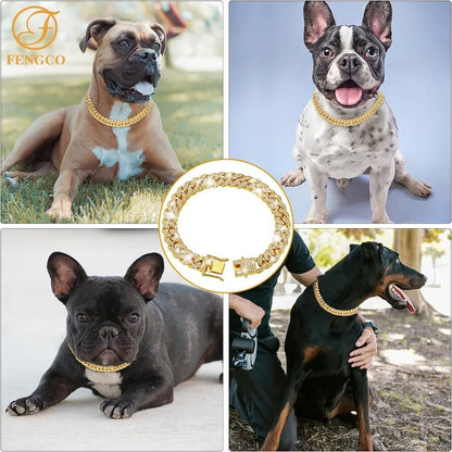 Lyxig Hundkedja i Guld – Justerbart Metallhalsband för Hund & Katt, Smycke & Accessoar